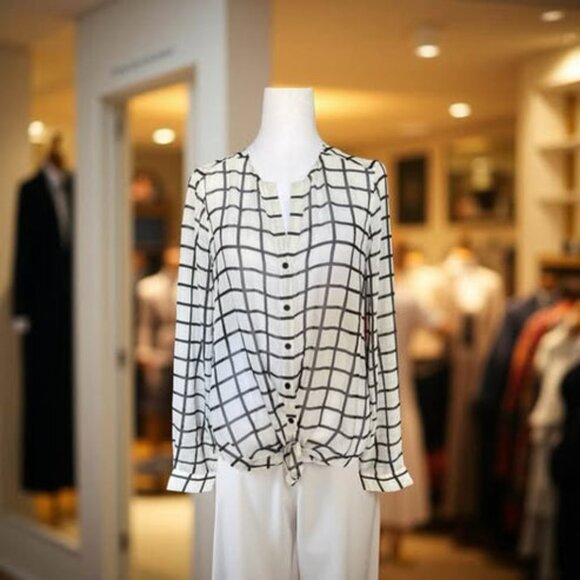 SHEER CHECKERED BLOUSE - Picture 1 of 3